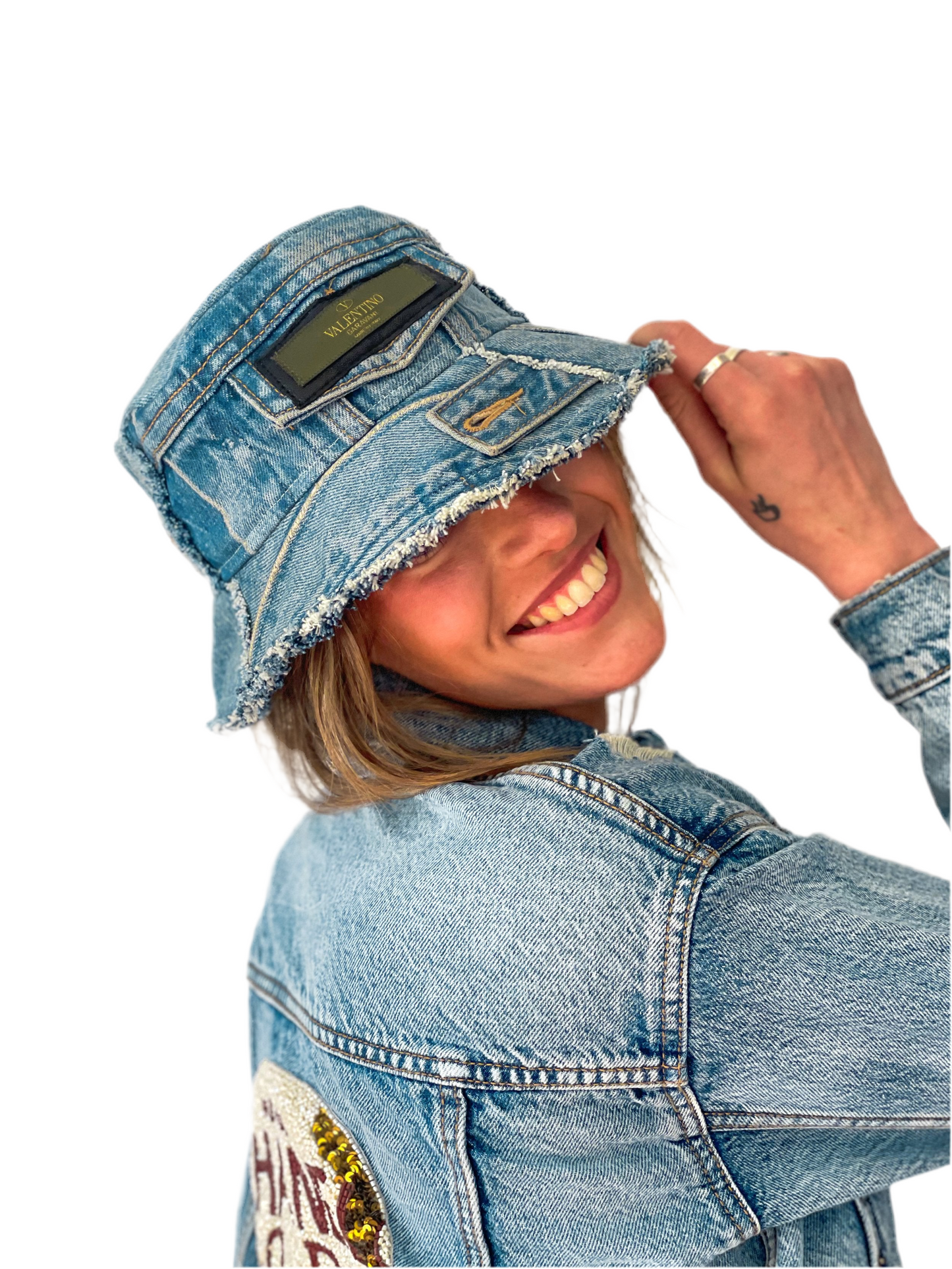 Upcycled Denim & Dust Bag Bucket Hat