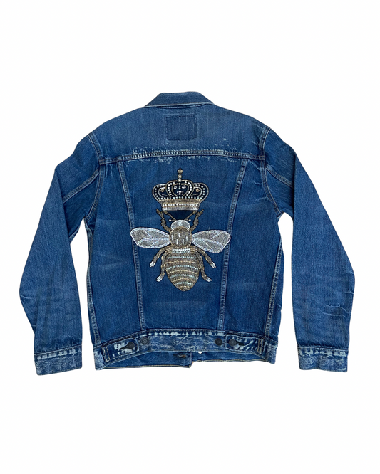 Upcycled Denim Jacket Queen Bee Patch
