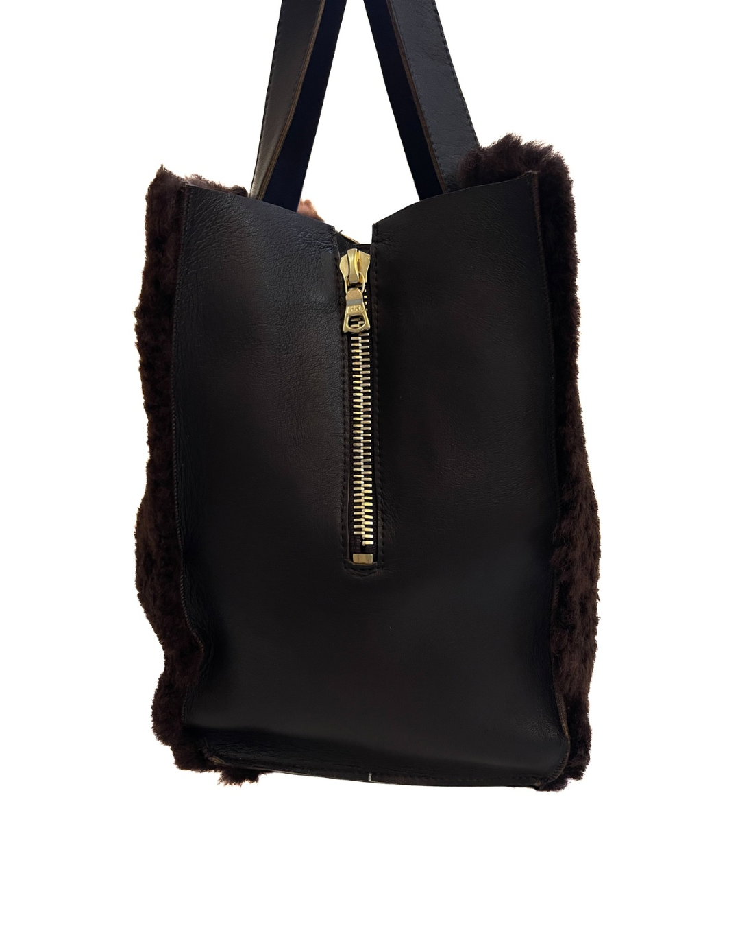 Upcycled Leather & Shearling Tote - Brown