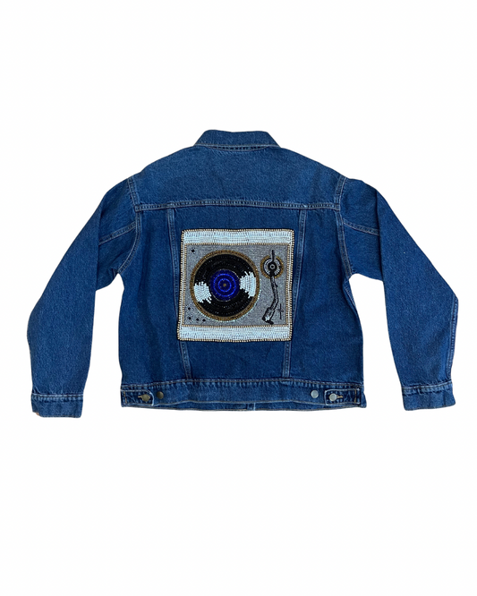 Upcycled Denim Jacket Record Player Patch