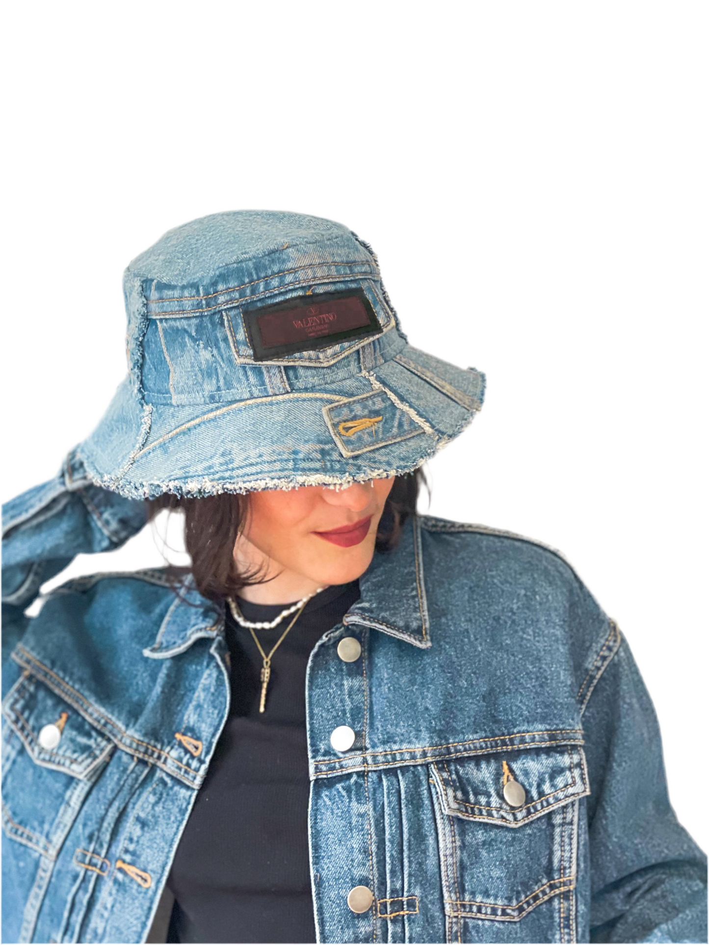 Upcycled Denim & Dust Bag Bucket Hat