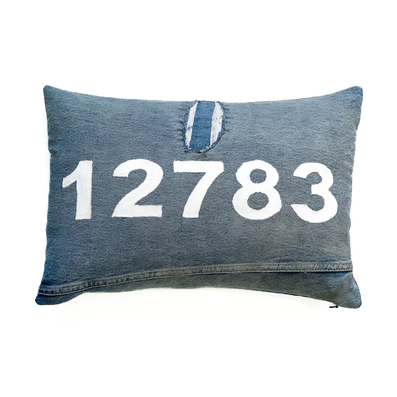 Upcycled Denim Hand-painted Zip Code Pillow