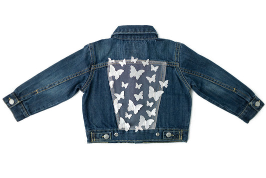 Butterfly Kisses Upcycled Denim Jacket- Kids