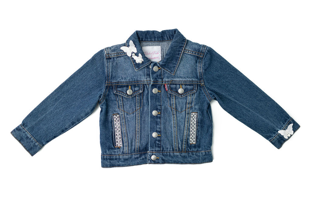 Butterfly Kisses Upcycled Denim Jacket- Kids