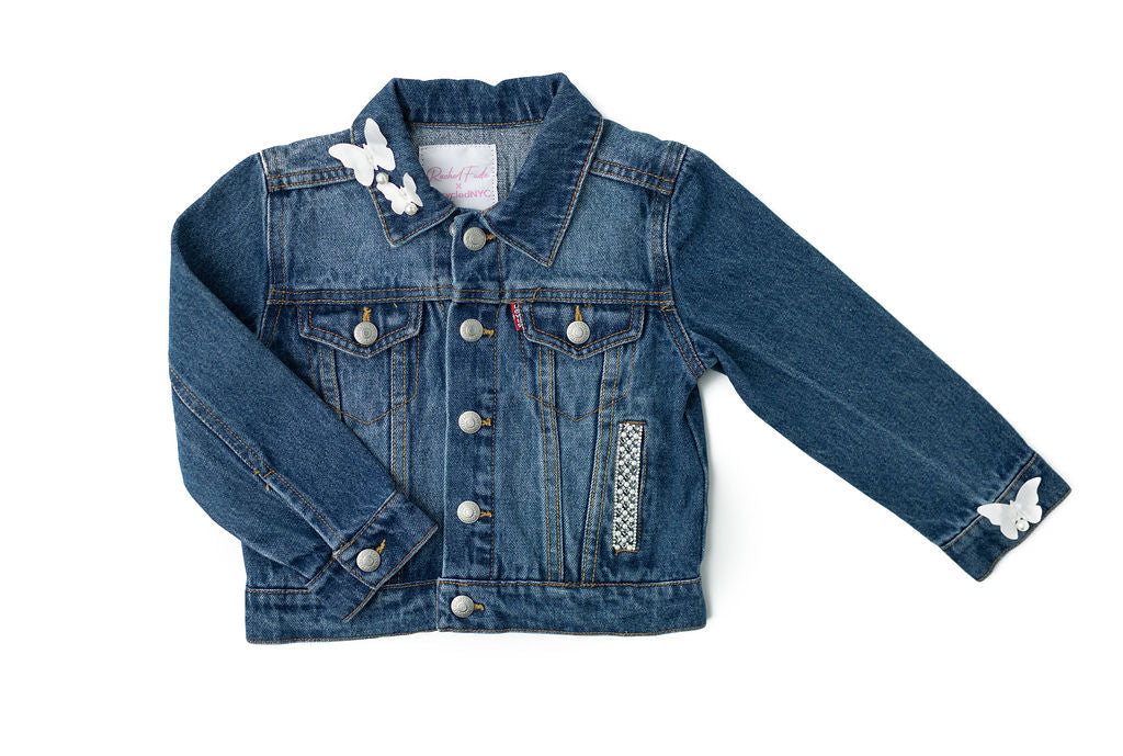 Butterfly Kisses Upcycled Denim Jacket- Kids