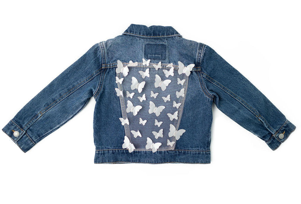 Butterfly Kisses Upcycled Denim Jacket- Kids