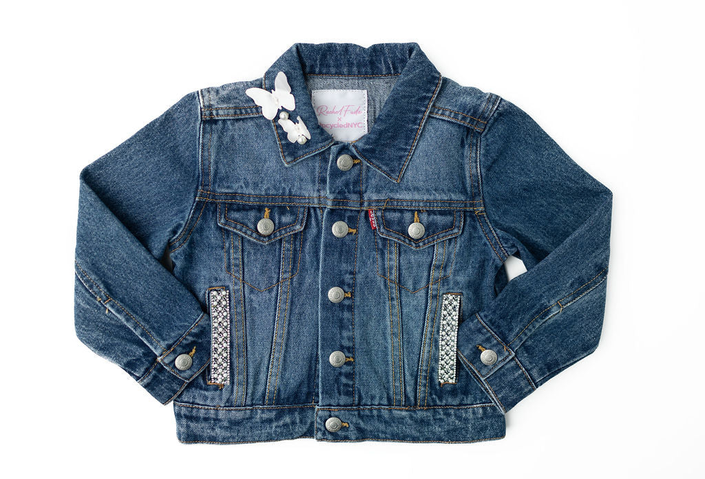 Butterfly Kisses Upcycled Denim Jacket- Kids