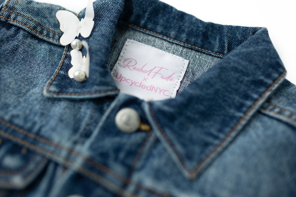 Butterfly Kisses Upcycled Denim Jacket - Adult