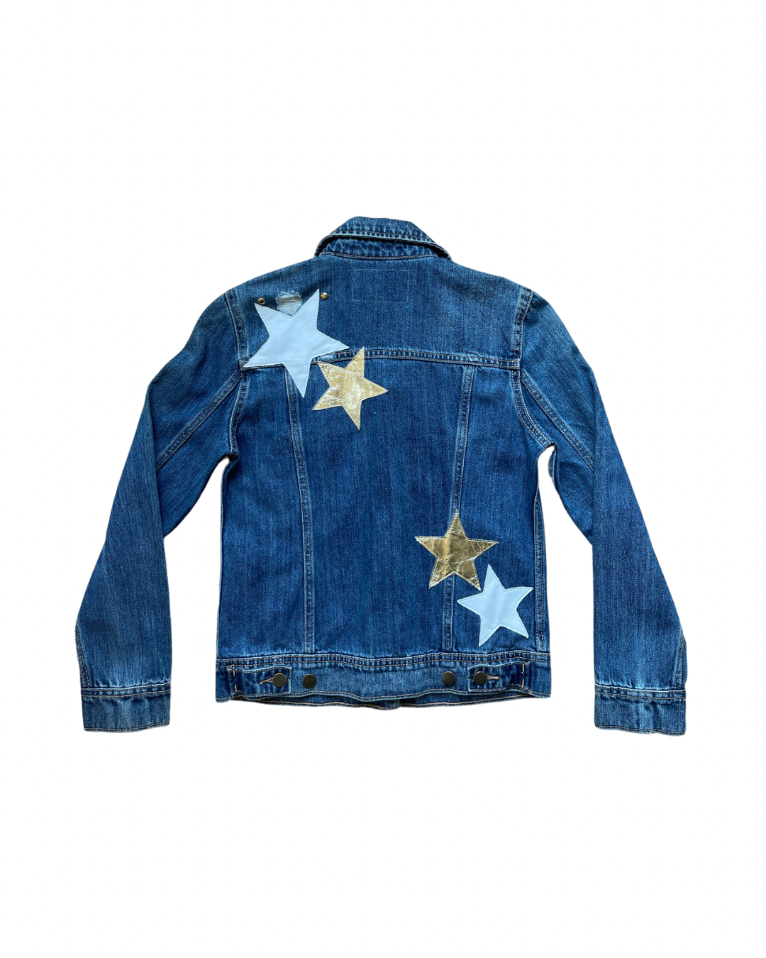 Upcycled Leather Stars Denim Jacket