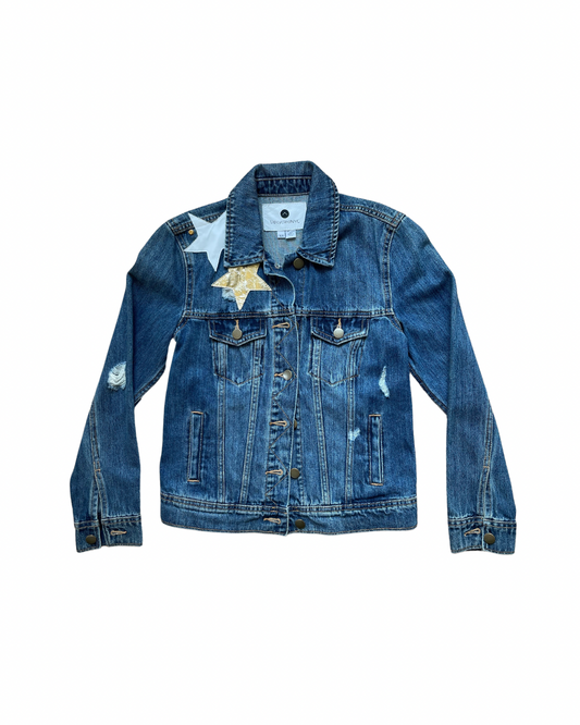 Upcycled Leather Stars Denim Jacket