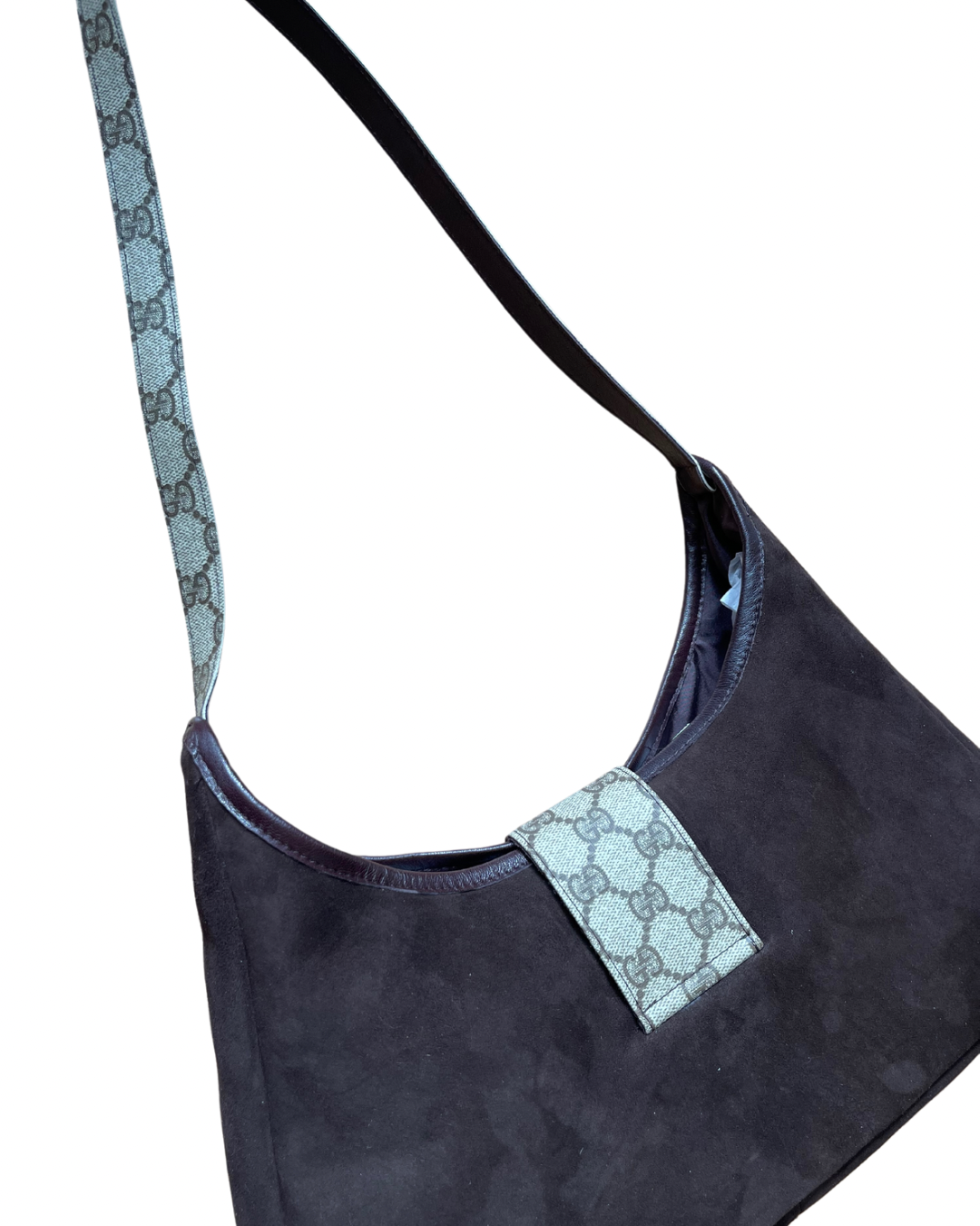 Upcycled Suede Hobo Bag - Dark Brown