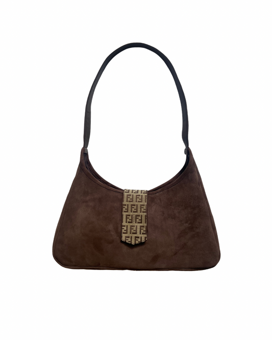 Upcycled Suede Hobo Bag - Brown