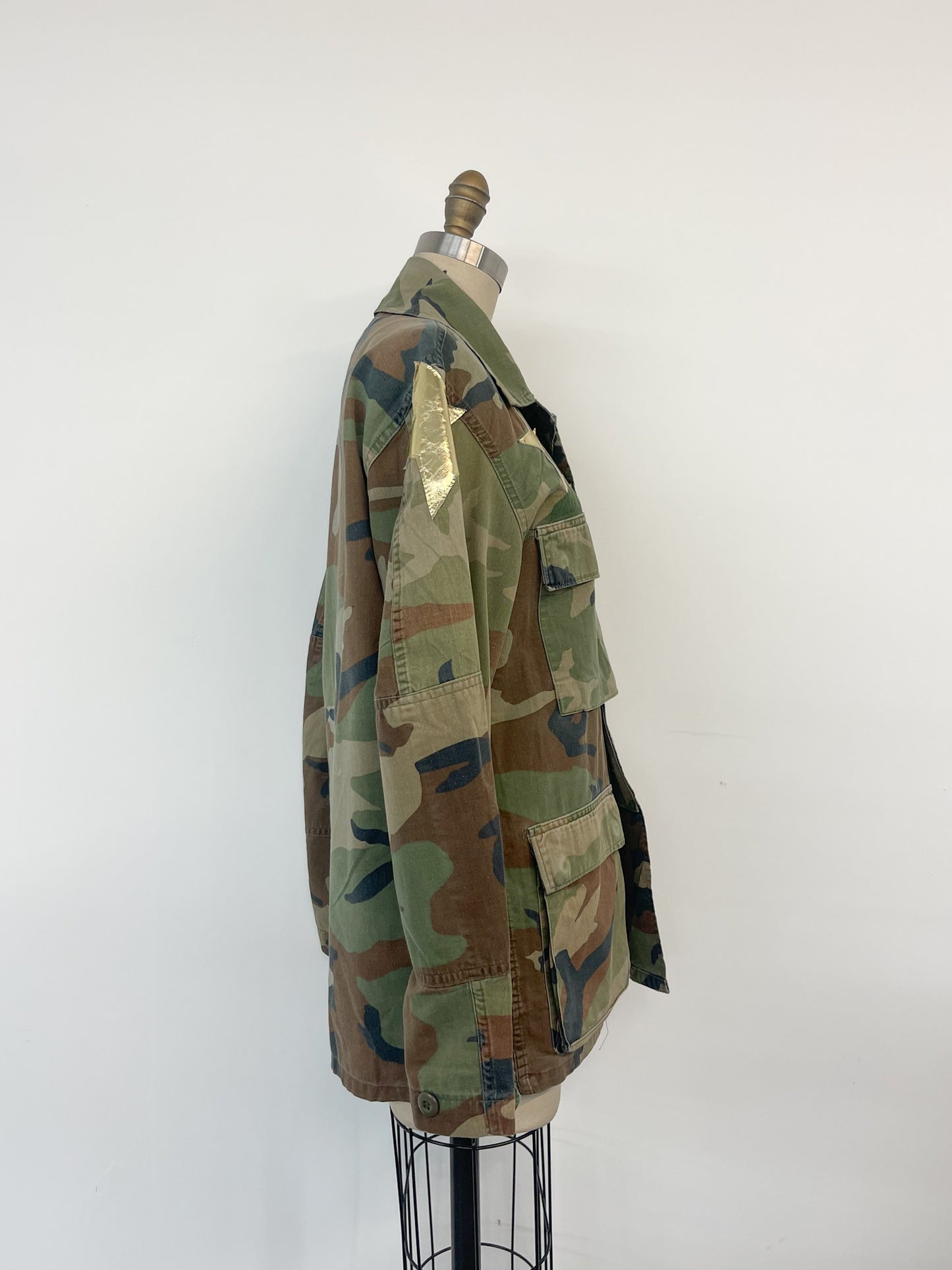 Upcycled Army Camo Jacket - Gold Stars