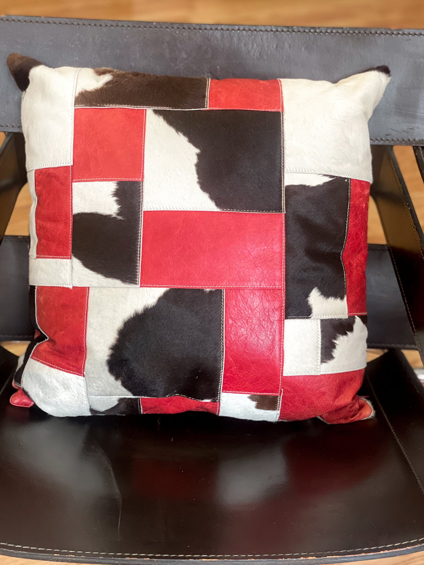 Upcycled Leather Patchwork Pillow