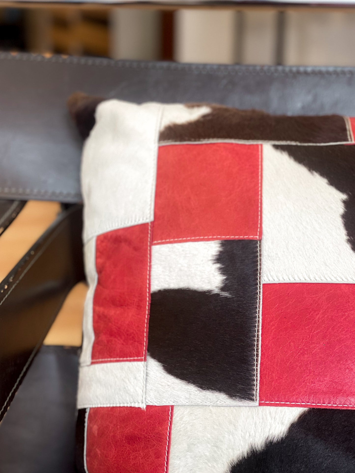 Upcycled Leather Patchwork Pillow