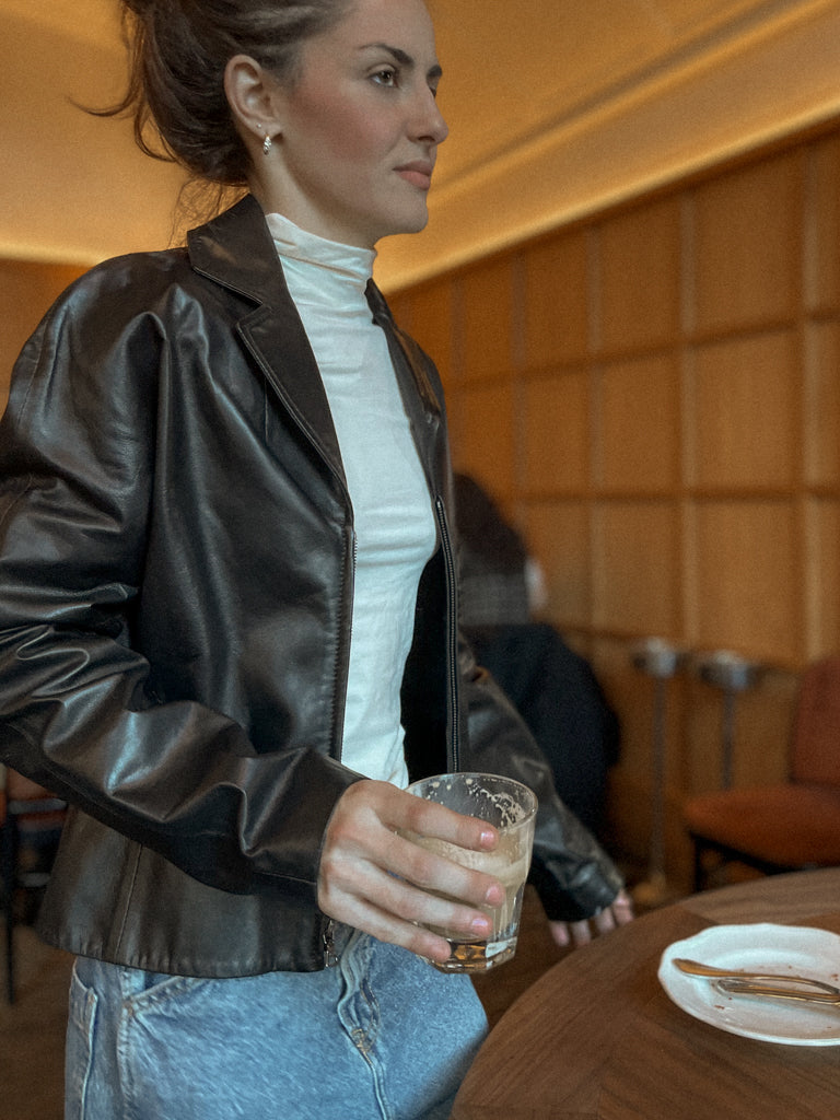 UpcycledNYC X ByBoulukos Nescafe Leather Jacket