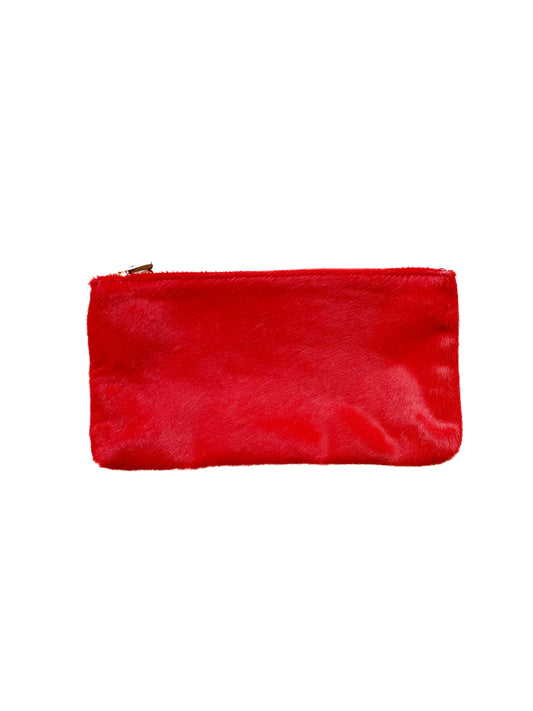 Upcycled Hair on Calf Cosmetic Case - Red