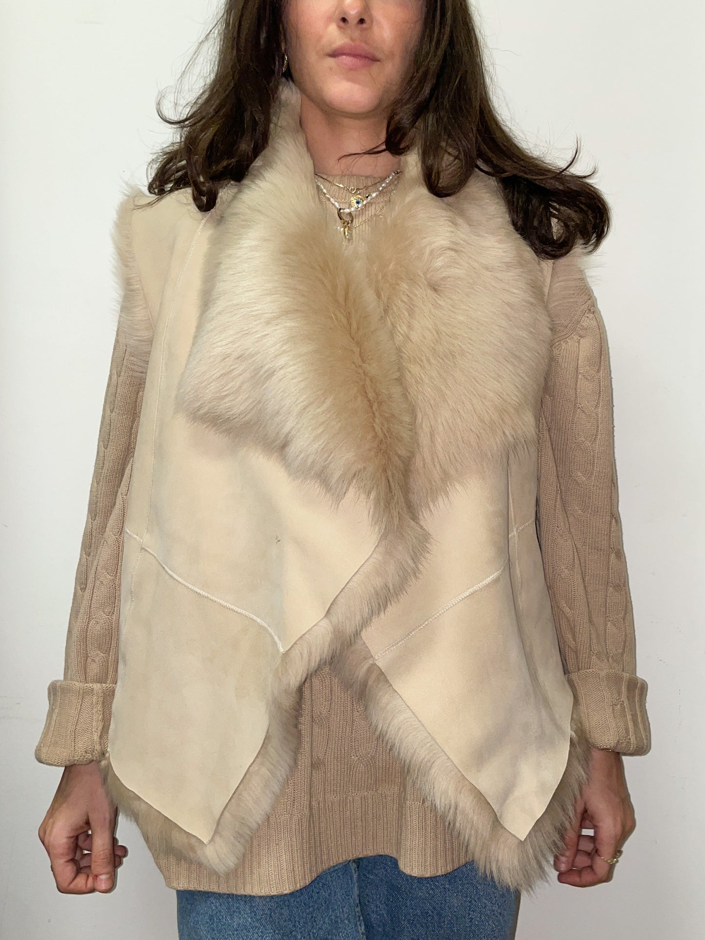 Upcycled Toscana Shearling Reversible Vest - Fawn