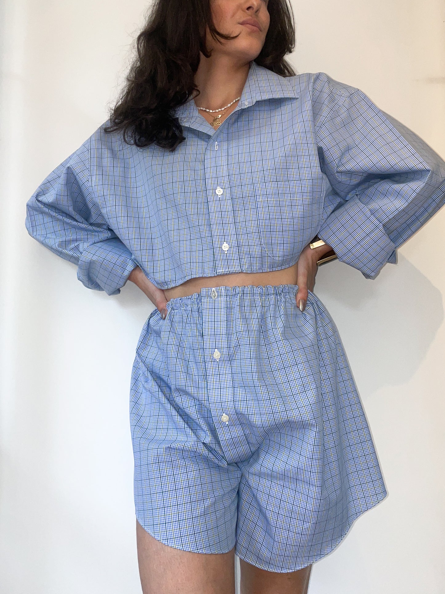 UpcycledNYC X ByBoulukos Button-down Short Set - Checkered