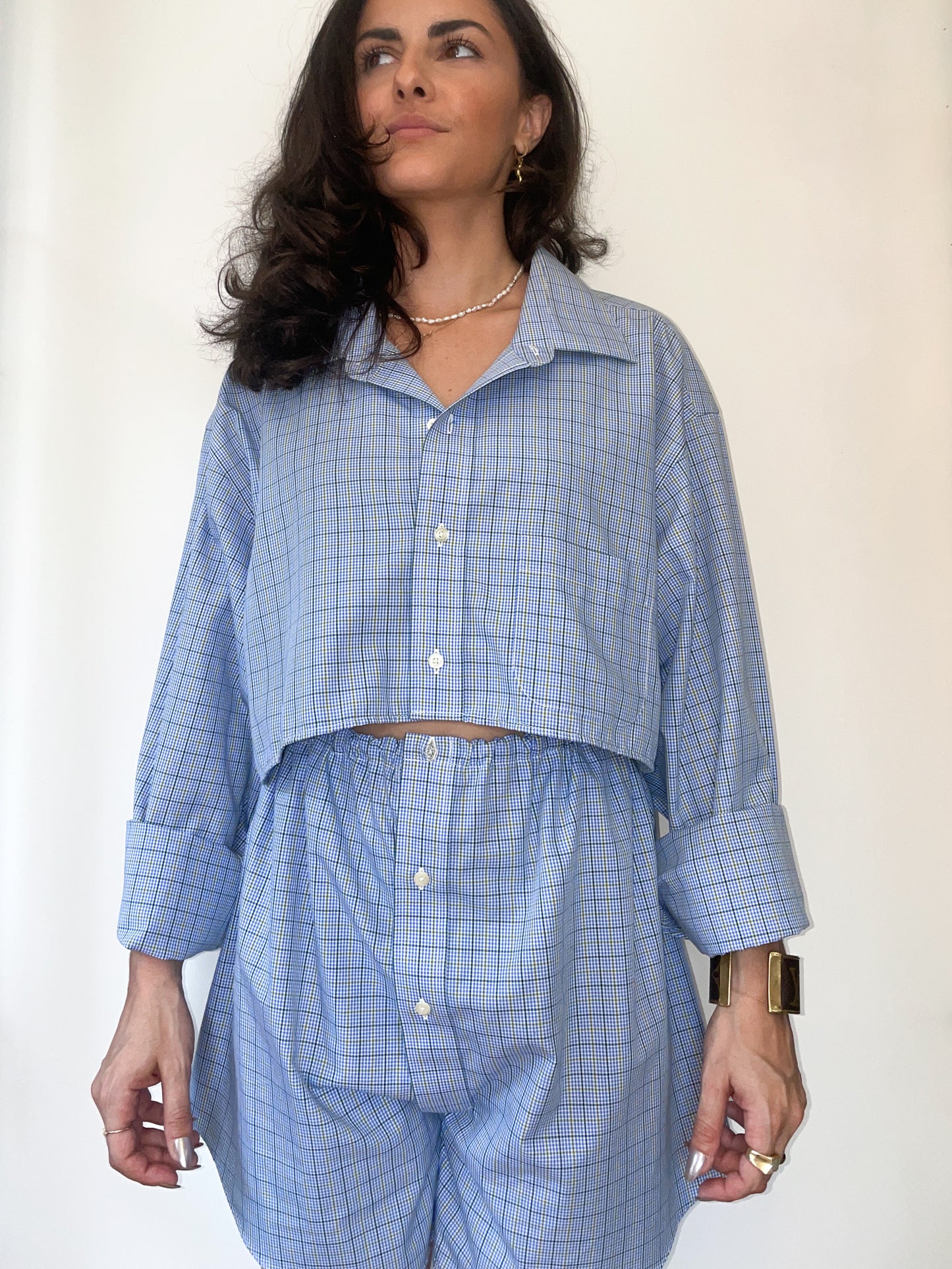 UpcycledNYC X ByBoulukos Button-down Short Set - Checkered