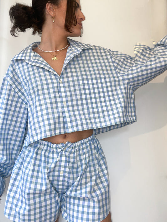 UpcycledNYC X ByBoulukos Button-down Short Set - Checkered