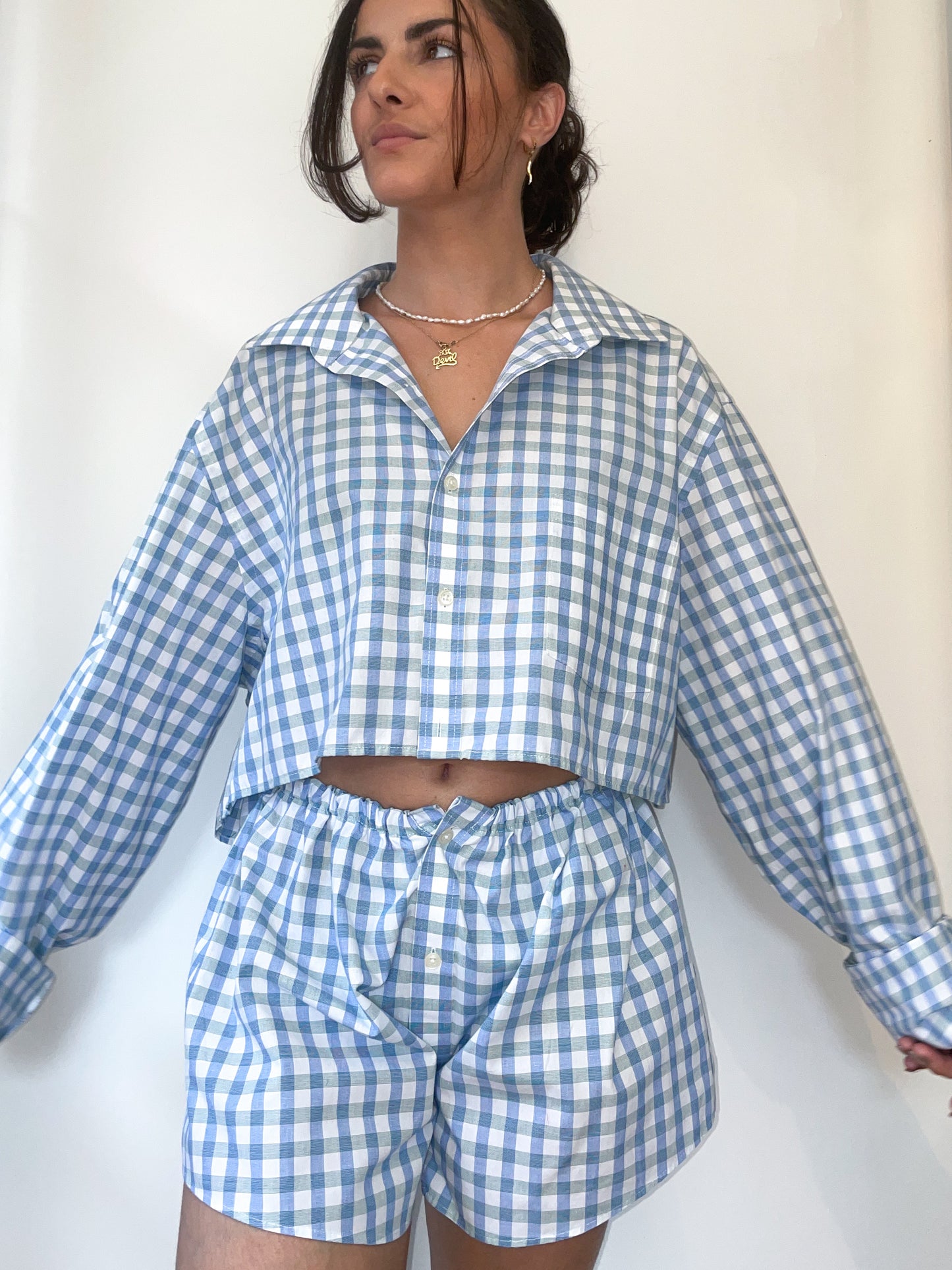 UpcycledNYC X ByBoulukos Button-down Short Set - Checkered