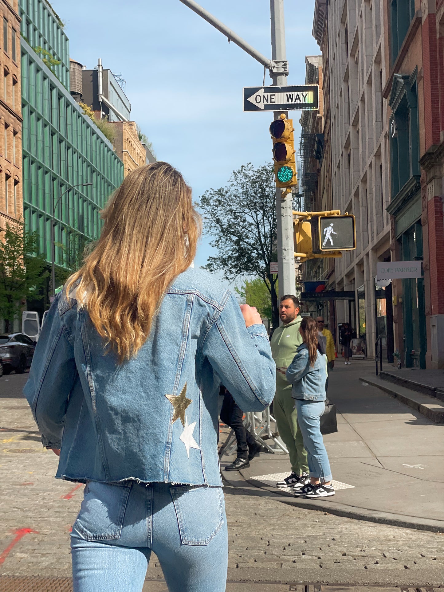 Upcycled Leather Stars Denim Jacket