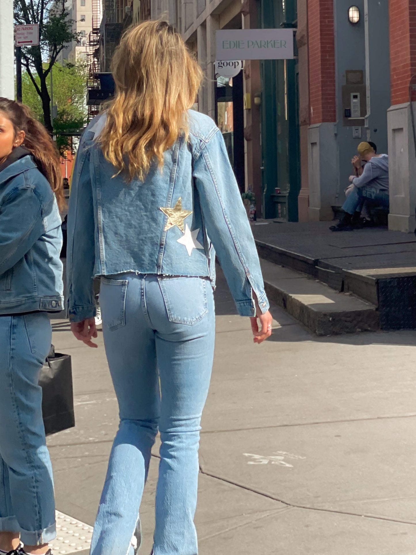 Upcycled Leather Stars Denim Jacket