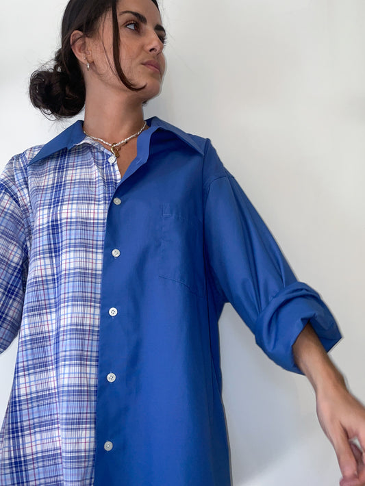 Upcycled Split Button-down - Royal Blue