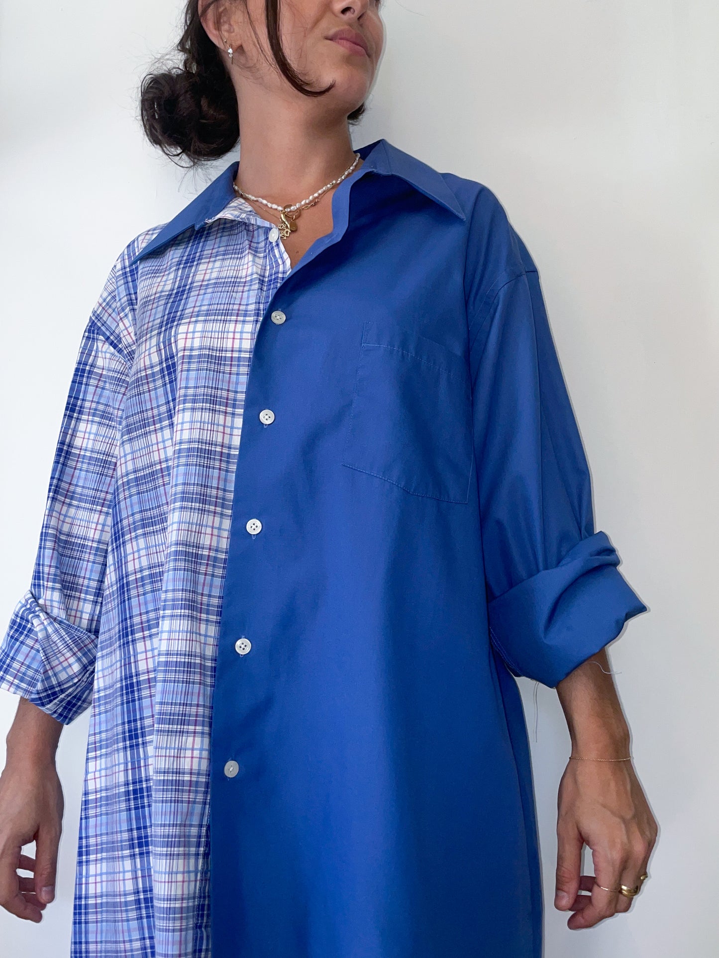 Upcycled Split Button-down - Royal Blue