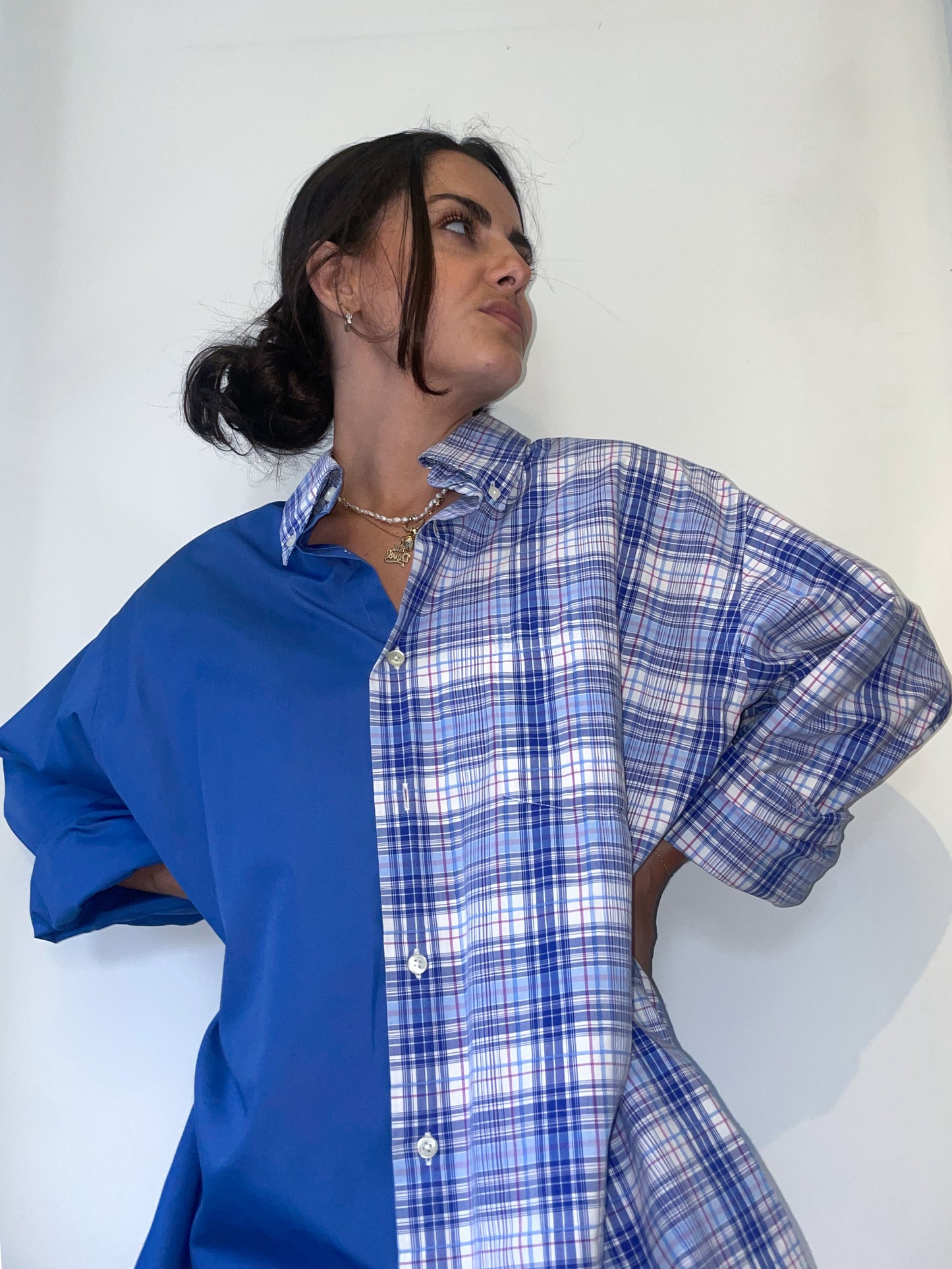 Upcycled Split Button-down - Royal Blue