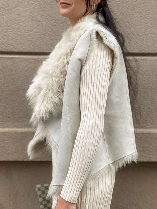 Upcycled Toscana Shearling Reversible Vest - Cream