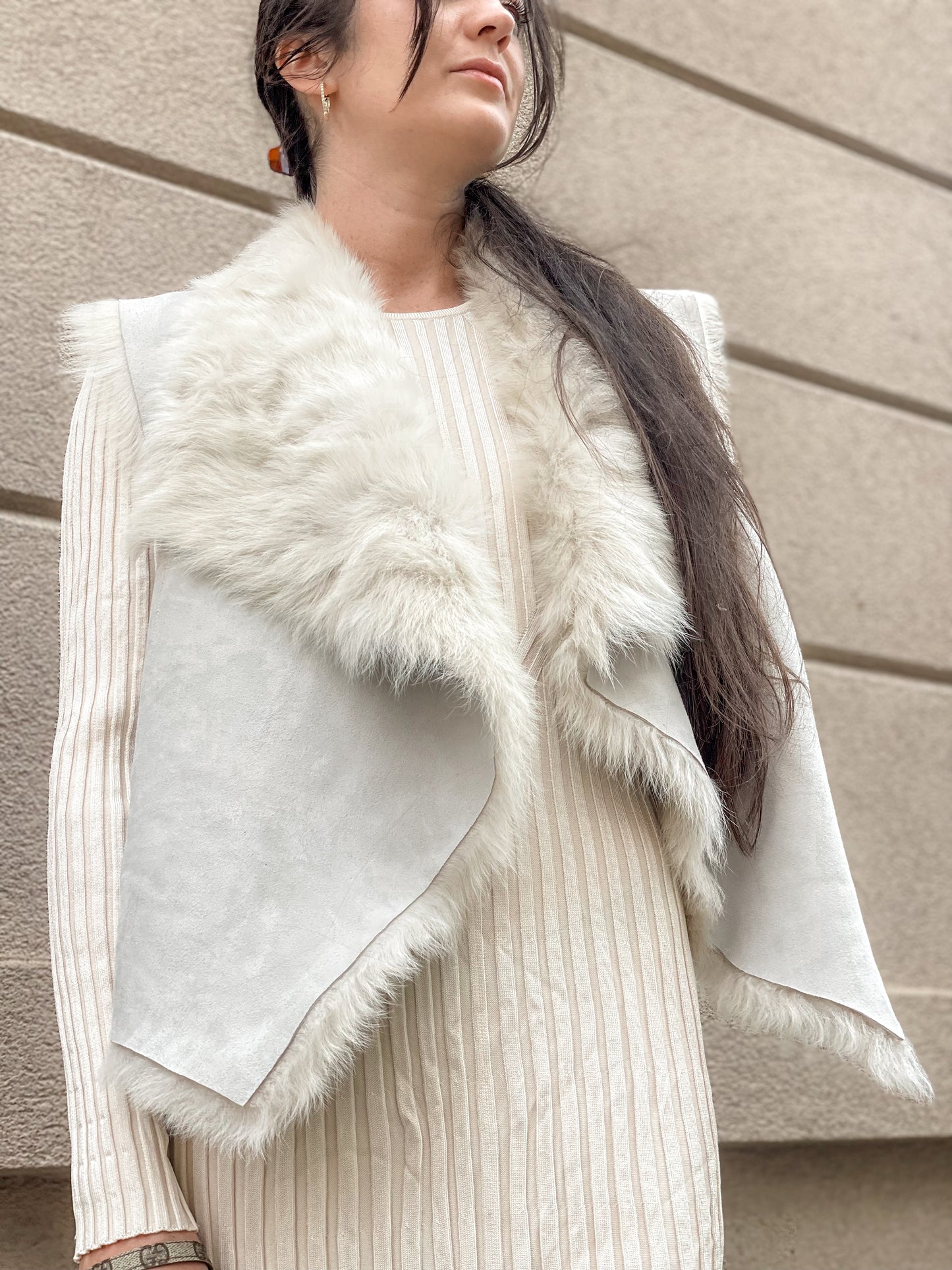 Upcycled Toscana Shearling Reversible Vest - Cream