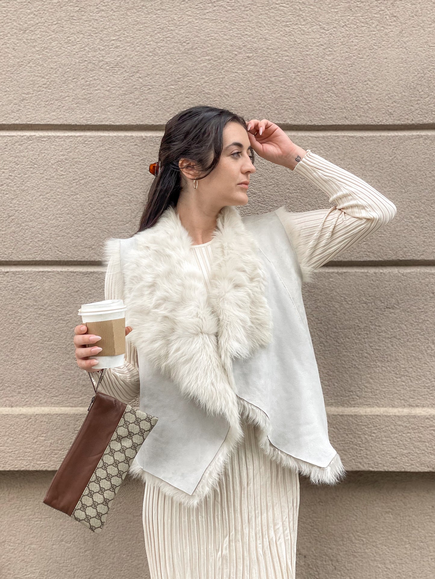 Upcycled Toscana Shearling Reversible Vest - Cream