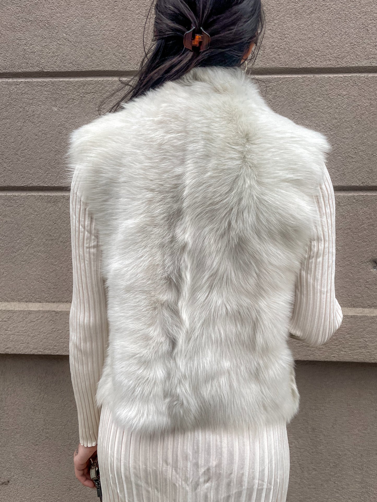 Upcycled Toscana Shearling Reversible Vest - Cream