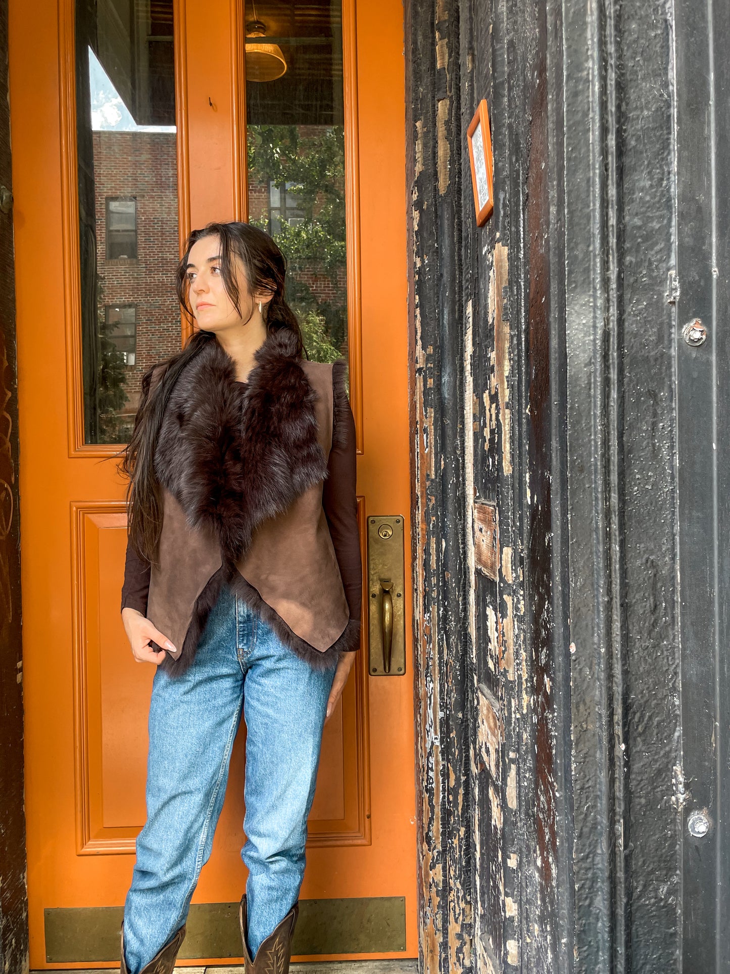 Upcycled Toscana Shearling Reversible Vest - Brown