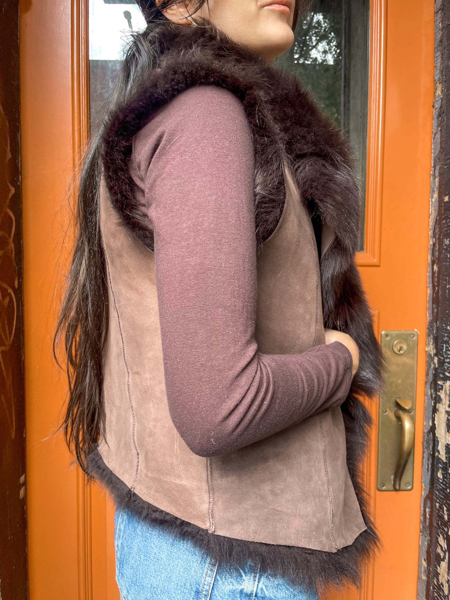 Upcycled Toscana Shearling Reversible Vest - Brown