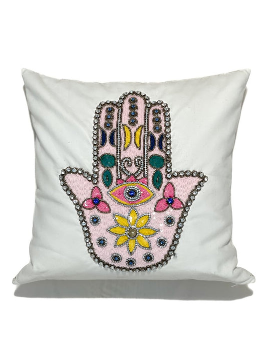 Upcycled Leather Hamsa Pillow